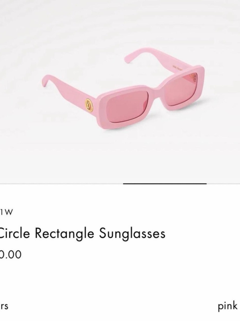 Authentic Louis Vuitton Pink Rectangle Sunglasses with Gold LV Accent
